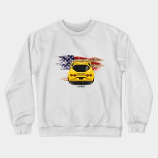 Yellow Corvette C6 & Amercan Flag Crewneck Sweatshirt